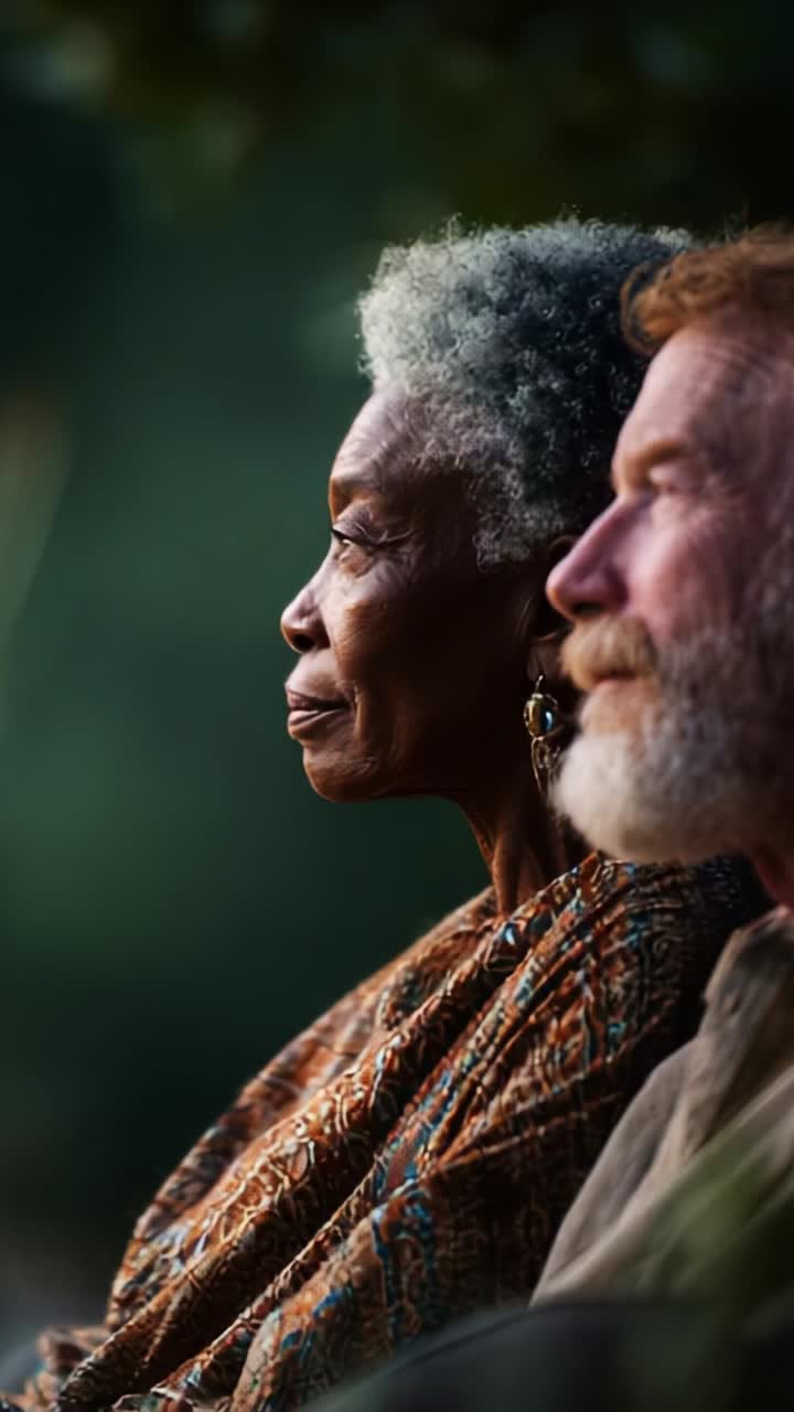 A Profound Moment of Connection: Two Individuals Sharing a Thoughtful Silence Surrounded by Nature, Reflecting on Life's Journey and Shared Experiences Together