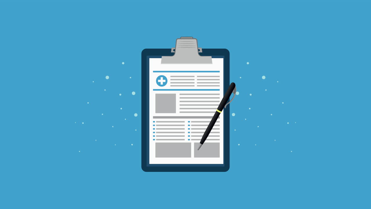 cartón médico con bolígrafo y formulario