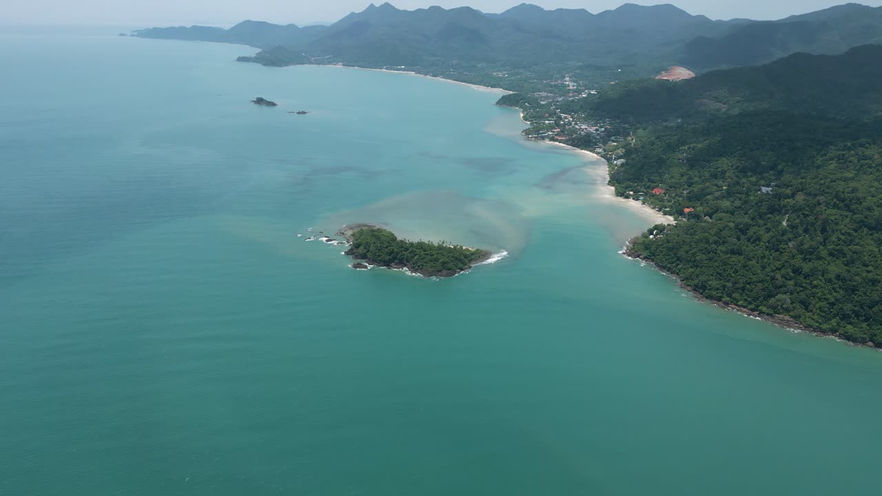 Aerial Scenic Nature Drone Footage of the Mountains and Beaches on the Tropical Island of Koh Chang in Thailand on a Sunny Day