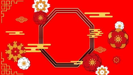 animación de patrón chino y decoración sobre fondo rojo