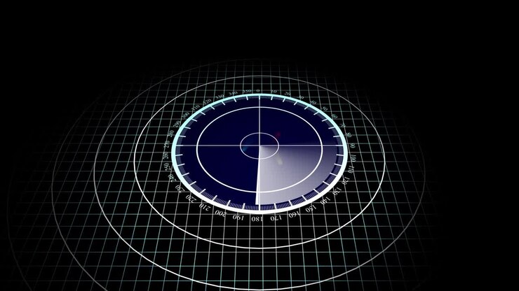 Concetto di schermo radar. Scanner radar che cerca aerei e navi nemiche. Vista 3D della scansione radar in risoluzione 4K