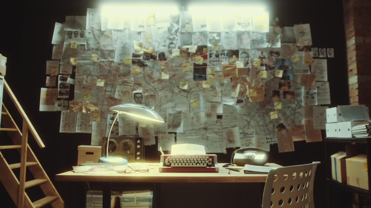 Crime Investigation Board in Detective Office at Night