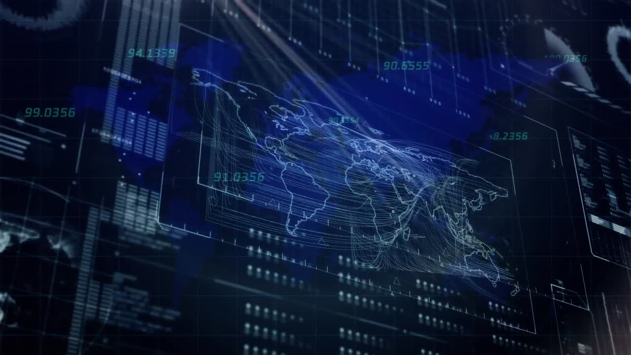 世界地図上のデータ処理のアニメーション