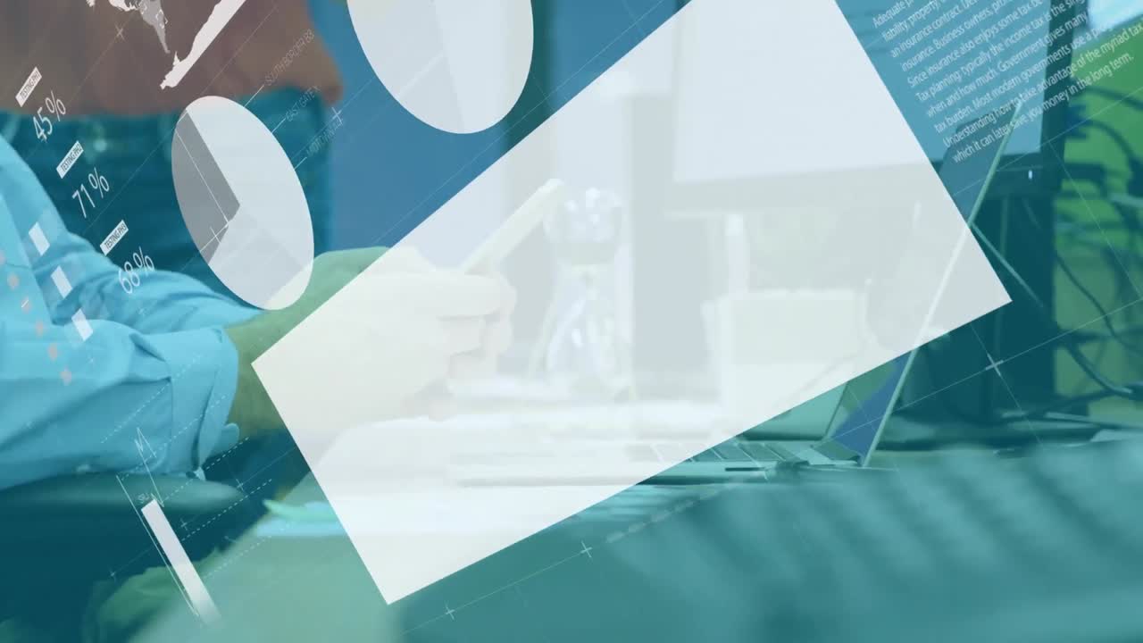 스마트폰을 사용하는 카우카스계 사업가에 대한 금융 데이터 처리 애니메이션