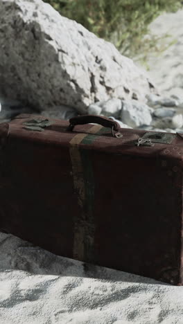 old weathered suitcase abandoned outdoors