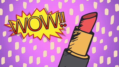 animación de lápiz labial rojo sobre fondo púrpura