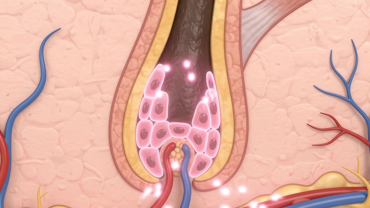 Animazione medica del ciclo di crescita e dell'anatomia dei capelli umani