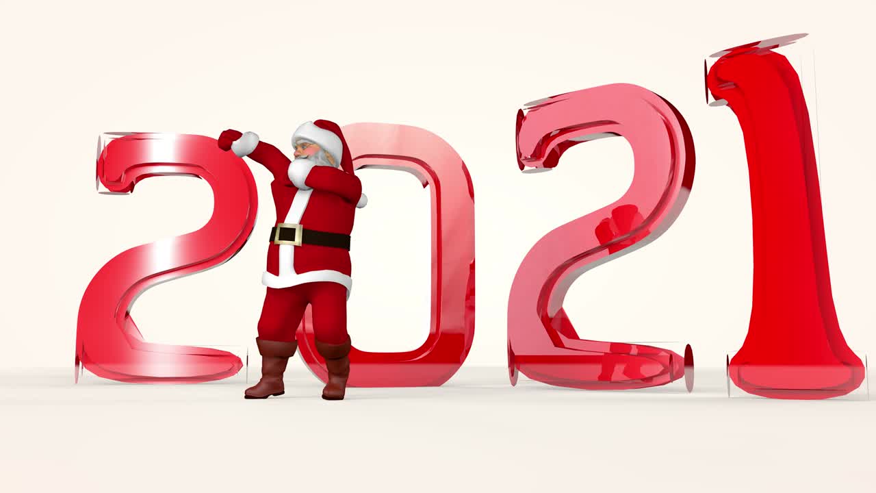 el alegre papá noel en un traje rojo está bailando. renderización 3d