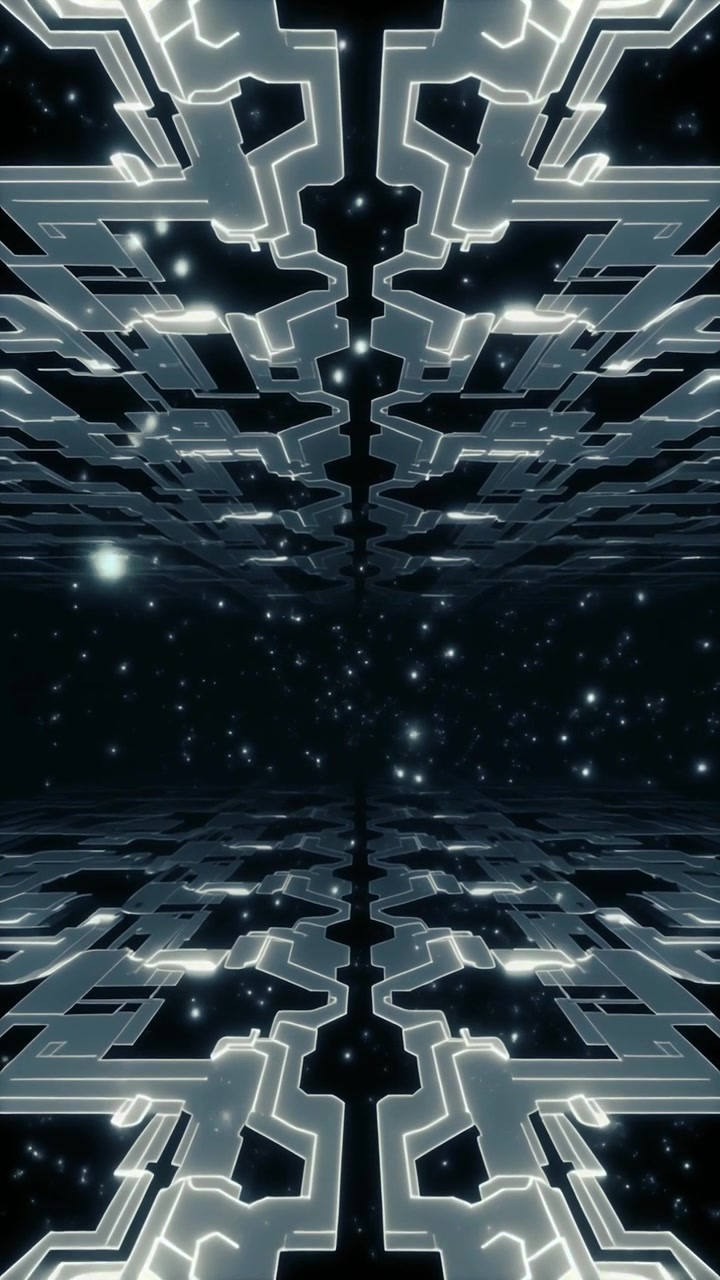 Abstract Digital Circuit Board Tunnel with Glowing Particles