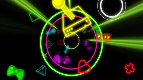 animación de iconos de videojuegos de neón en fondo negro