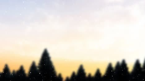 animation of snow falling over fir trees