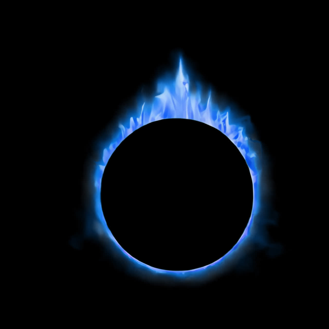 Blue flames circle frame animation isolated asset, transparent 4K video, alpha channel, ProRes 4444