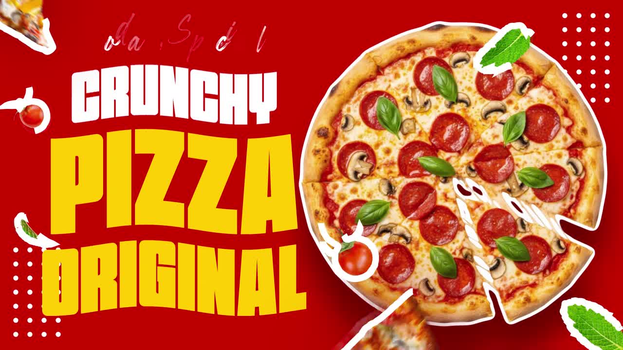 Animeret promovering for sprød Original Pizza med ingredienser