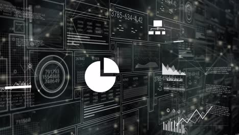 animation of data processing and network of connections on black background