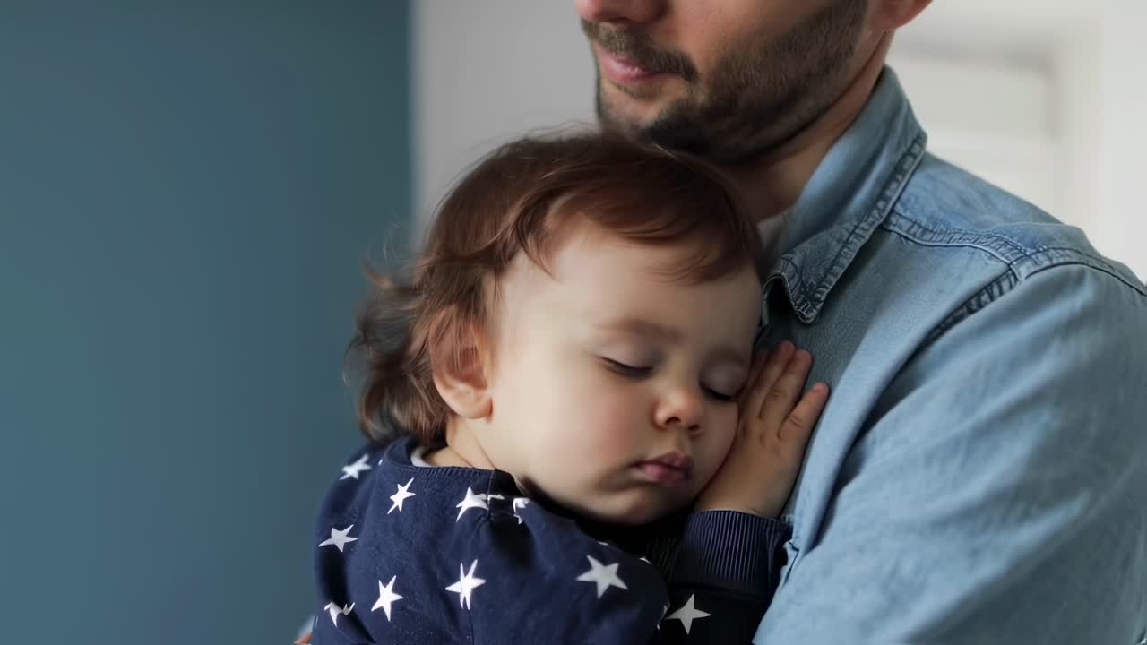 padre sosteniendo a un bebé dormido