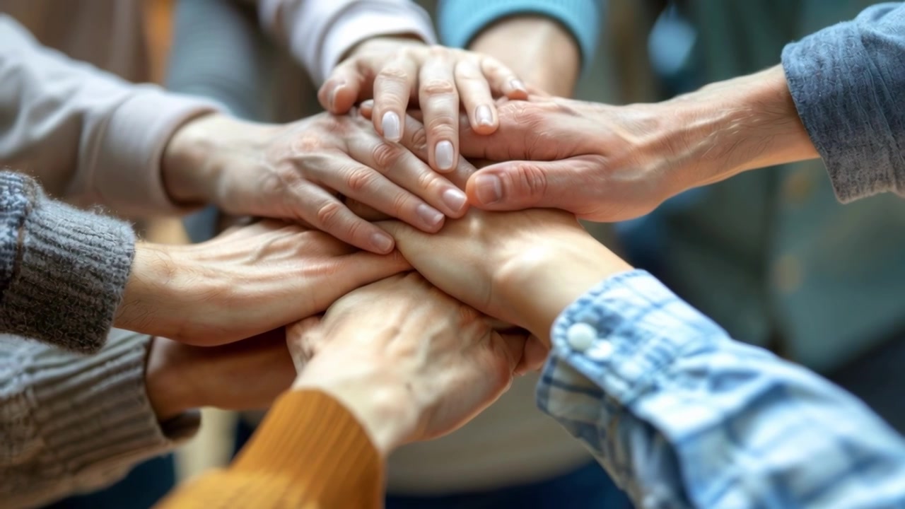 Diverse Group of People Stacking Hands for Teamwork