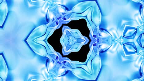 fondo simétrico abstracto con simetría estelar. mandala con olas. fondo líquido azul abstracto en bucle con patrón brillante ondulado, superficie brillante y brillante. efecto caleidoscopio