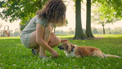 girl petting dog