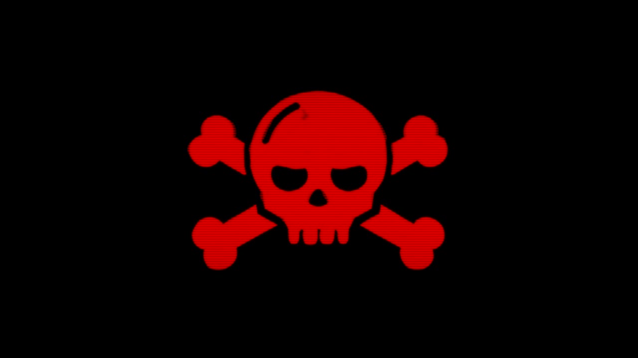 transición de fallo moderno con texto hackeado y cráneo