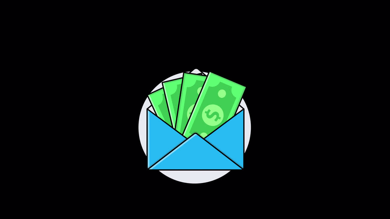 Animated Money Appearing in Blue Envelope