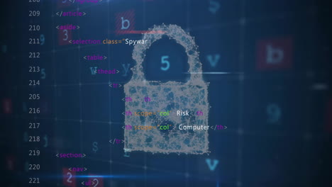 Animación-Del-Procesamiento-De-Datos-Digitales-Sobre-Candado-Sobre-Fondo-Oscuro