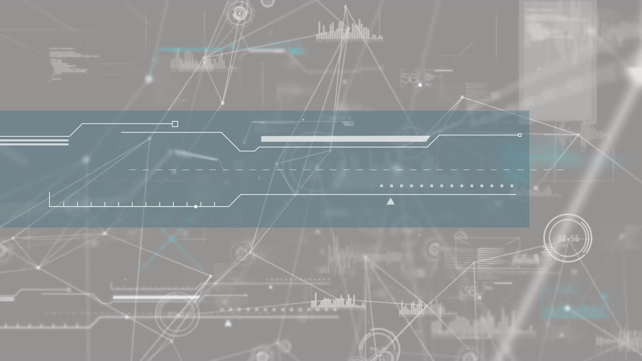 회색 배경에 데이터 처리를 가진 연결 네트워크의 애니메이션