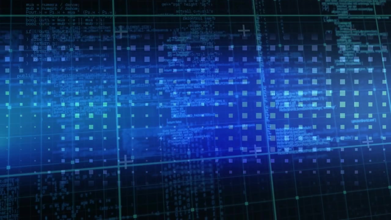 Animation of glowing data processing with markers over grid