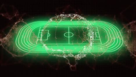 animation of human brain and dna strand spinning over green neon sports stadium