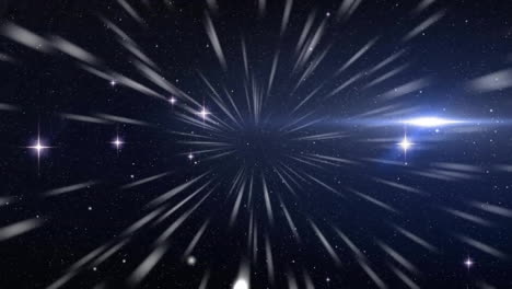 animation of white shapes and stars moving on black background