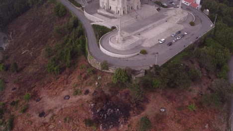 Viana-do-Castelo-church-Portugal-during-a-moody-day,-aerial