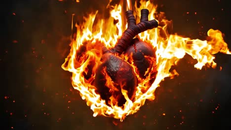 a heart in flames on a black background