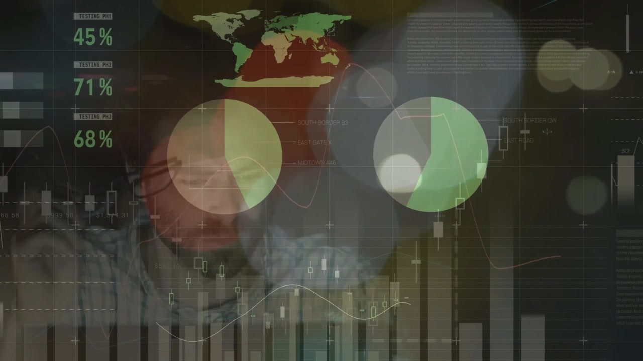 Animation of caucasian businessman over data processing