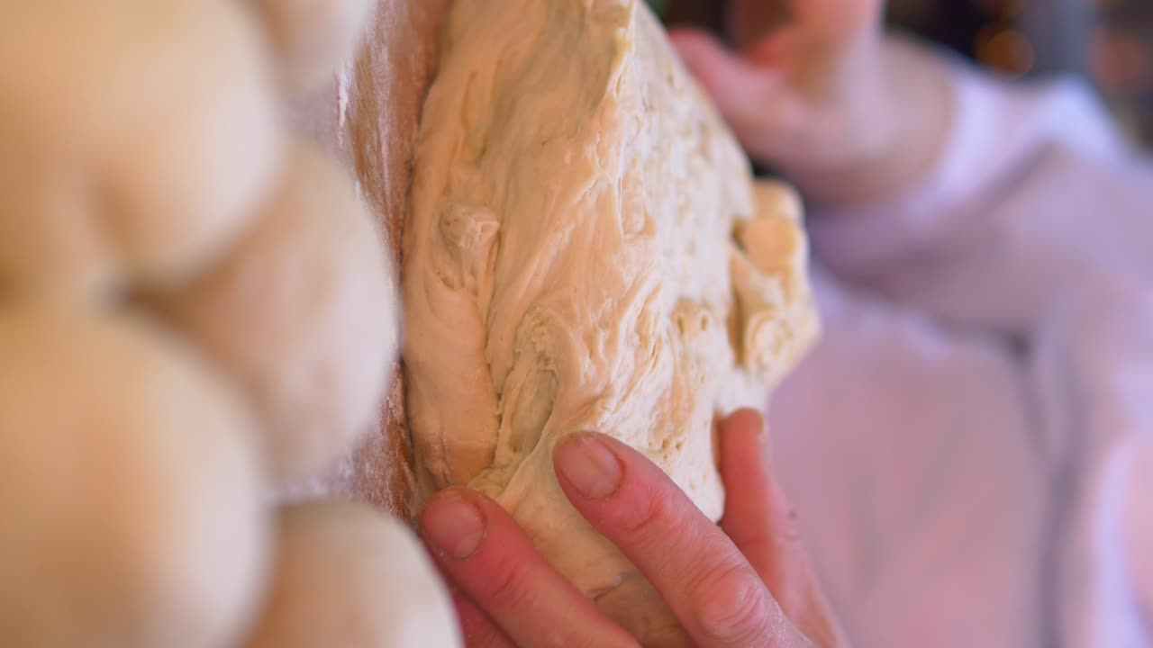 Close-up of dough being prepared for baking