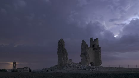 ruins of castle against stormy sky