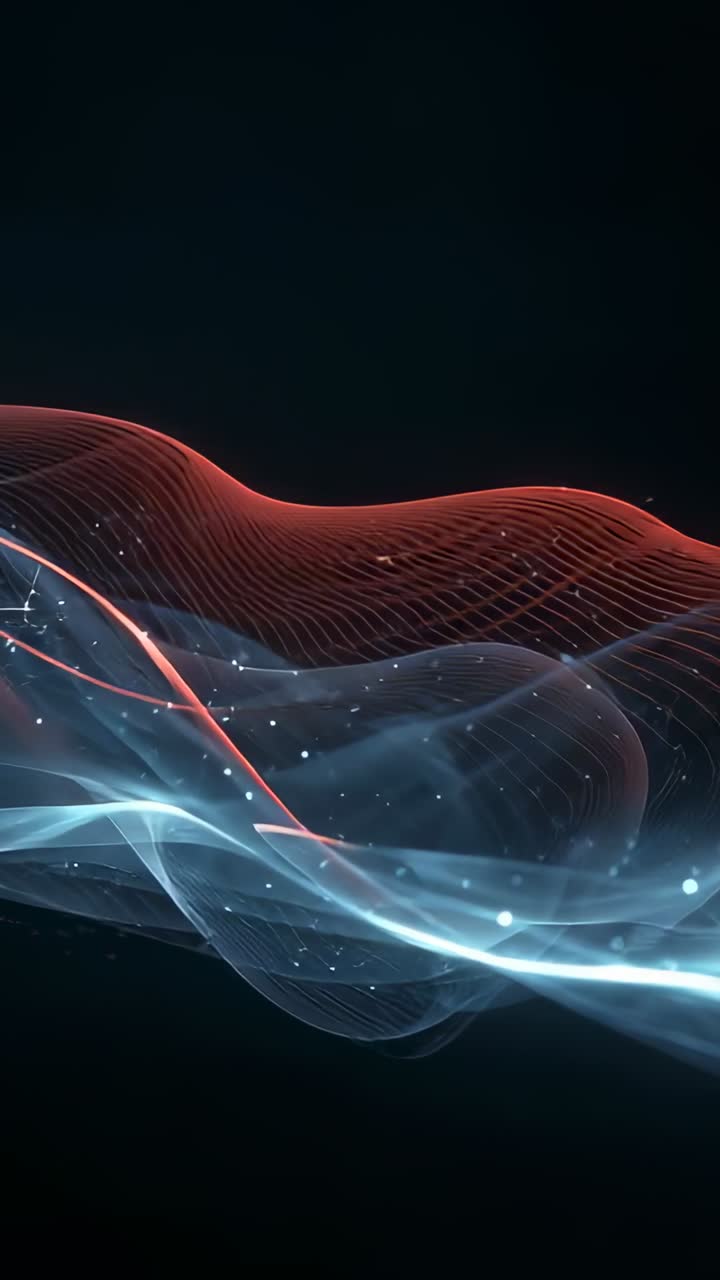 Vertical video: Playing blue ribbon wave rising into red mesh across ...
