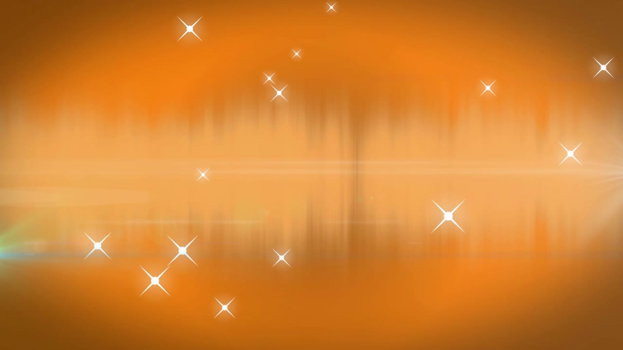 At frame one sparkles fading in over orange gradient, drifting, band pulsing for abstract backdrop