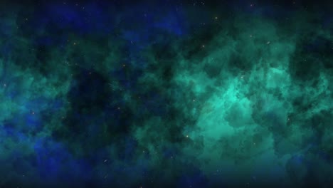 zoom del universo cgi a través de estrellas en nebulosa nublada de agua azul en el espacio, vista amplia