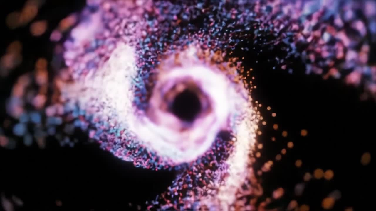 Un incredibile viaggio visivo attraverso un vortice colorato: affascinanti modelli di luce e particelle che collidono in un’ipnotica danza cosmica