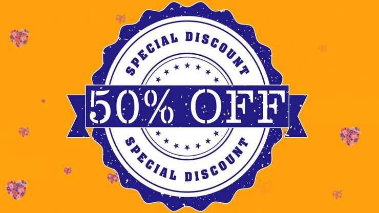 Animazione di sconto del 50% su fiori che si muovono con movimento ipnotico.