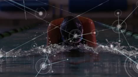 Animation-of-network-of-connections-over-fit-female-swimmer-swimming