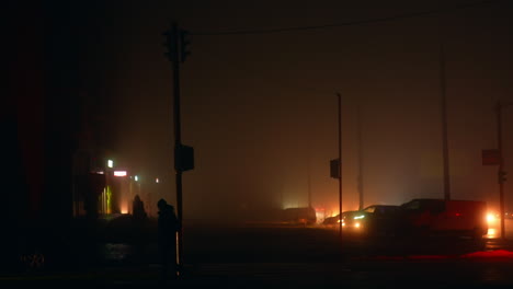 foggy night street scene