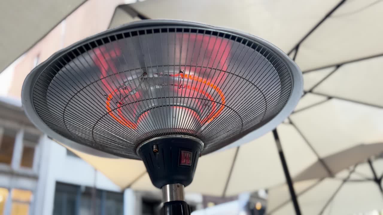 Outdoor Warm Heat Lamp Restaurant Bistro Cafe Terrace in Winter