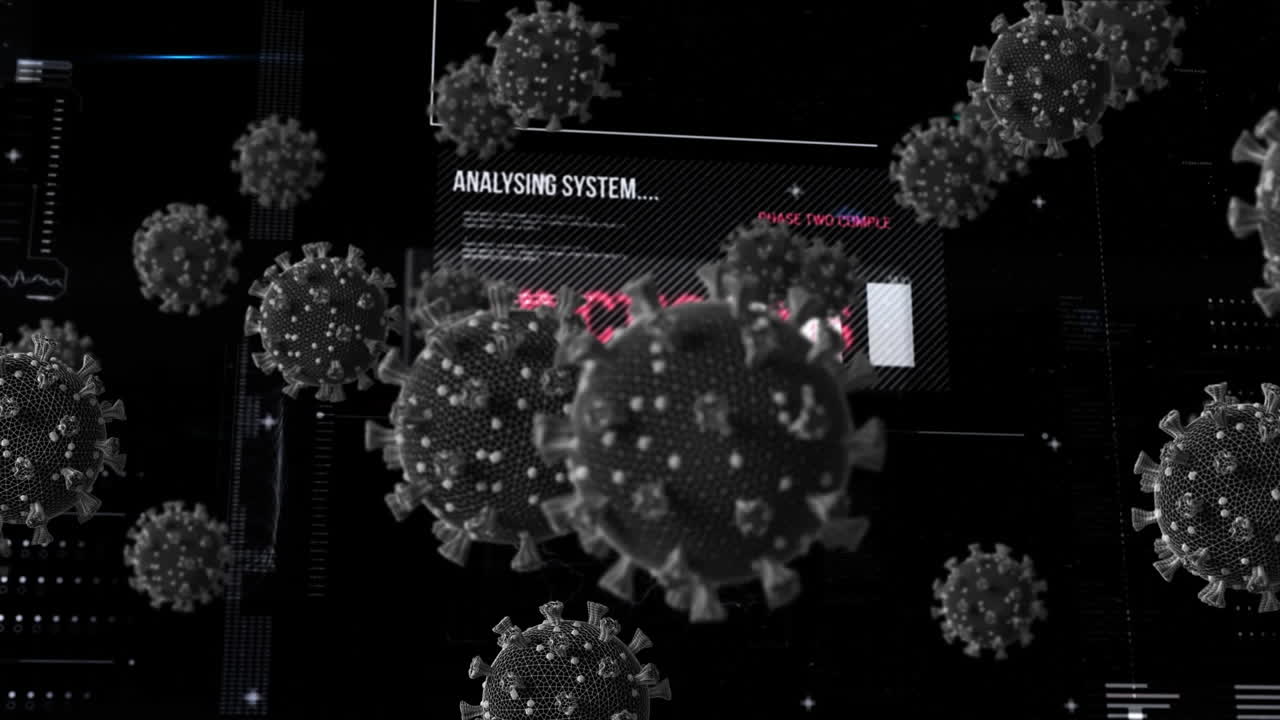 animación de células de covid-19 y estadísticas con procesamiento de datos