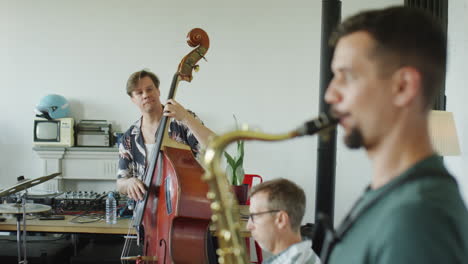 jazz band playing music in a studio
