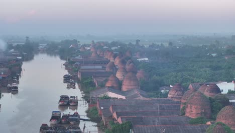 aerial view of ancient mang thit brick village, mekong delta, vietnam