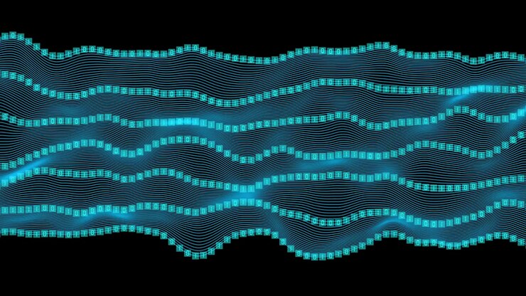 Abstract Digital Waveform Animation with Glowing Blue Data Points