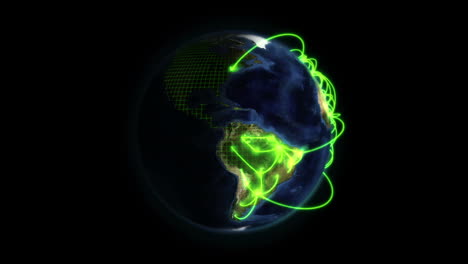 tierra sombreada con conexiones verdes en movimiento con una cuadrícula con imagen de la tierra cortesía de nasa.org
