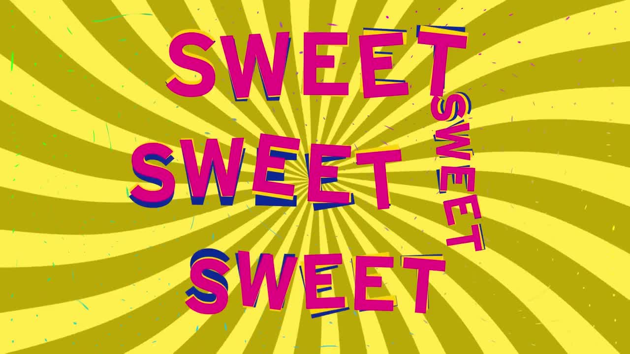 Animazione del testo "sweet" e cerchi su sfondo giallo