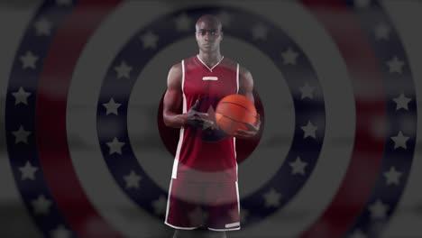 jugador de baloncesto contra estrellas en círculos giratorios