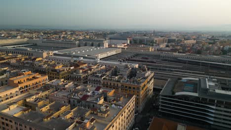 Forward-Drone-Shot-Towards-Roma-Termini---Main-Railway-Station-in-Rome,-Italy